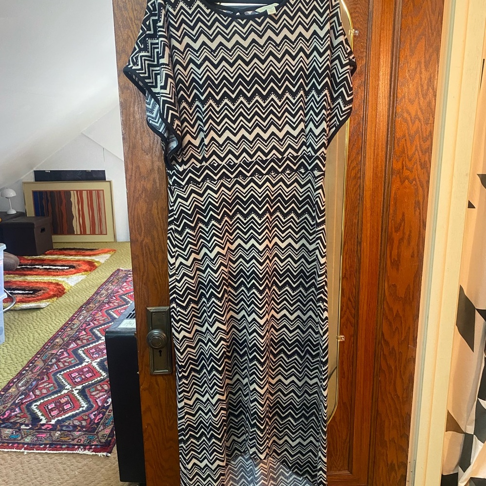 Johnathan Martin Black Ruched Sheath Maxi Dress with Dolman Sleeves size 14